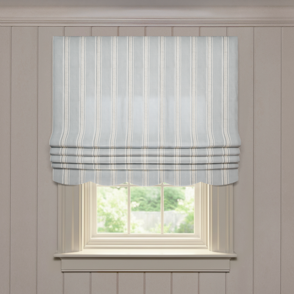  margot mist custom blue embroidered roman shade: margot mist | pepper homeon white background