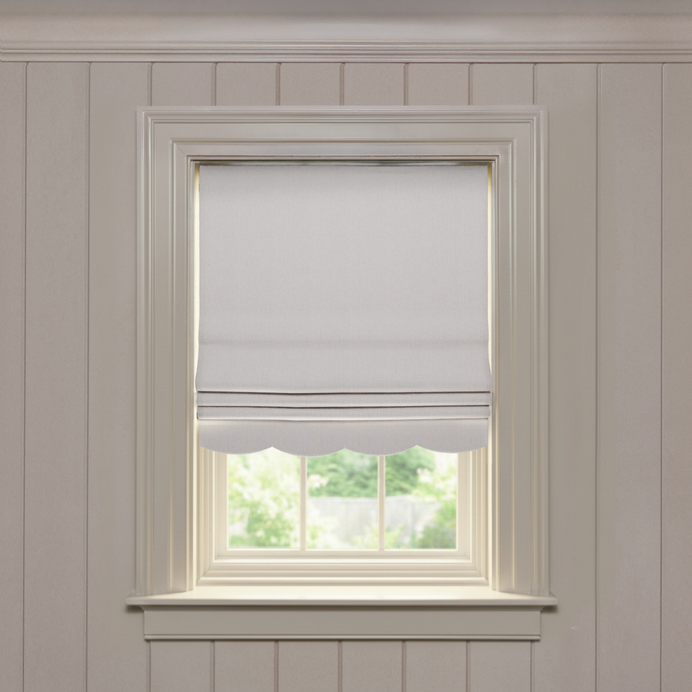 Sand Scalloped roman shade in soft neutral fabric, made-to-order with short lead times, crafted in the USA quality design