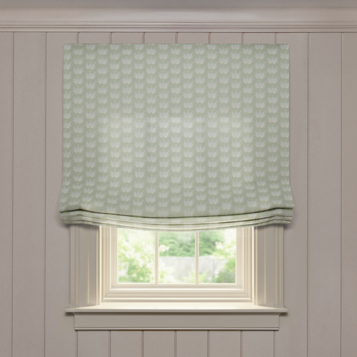Serena Sea Salt Printed Cotton Roman Shade