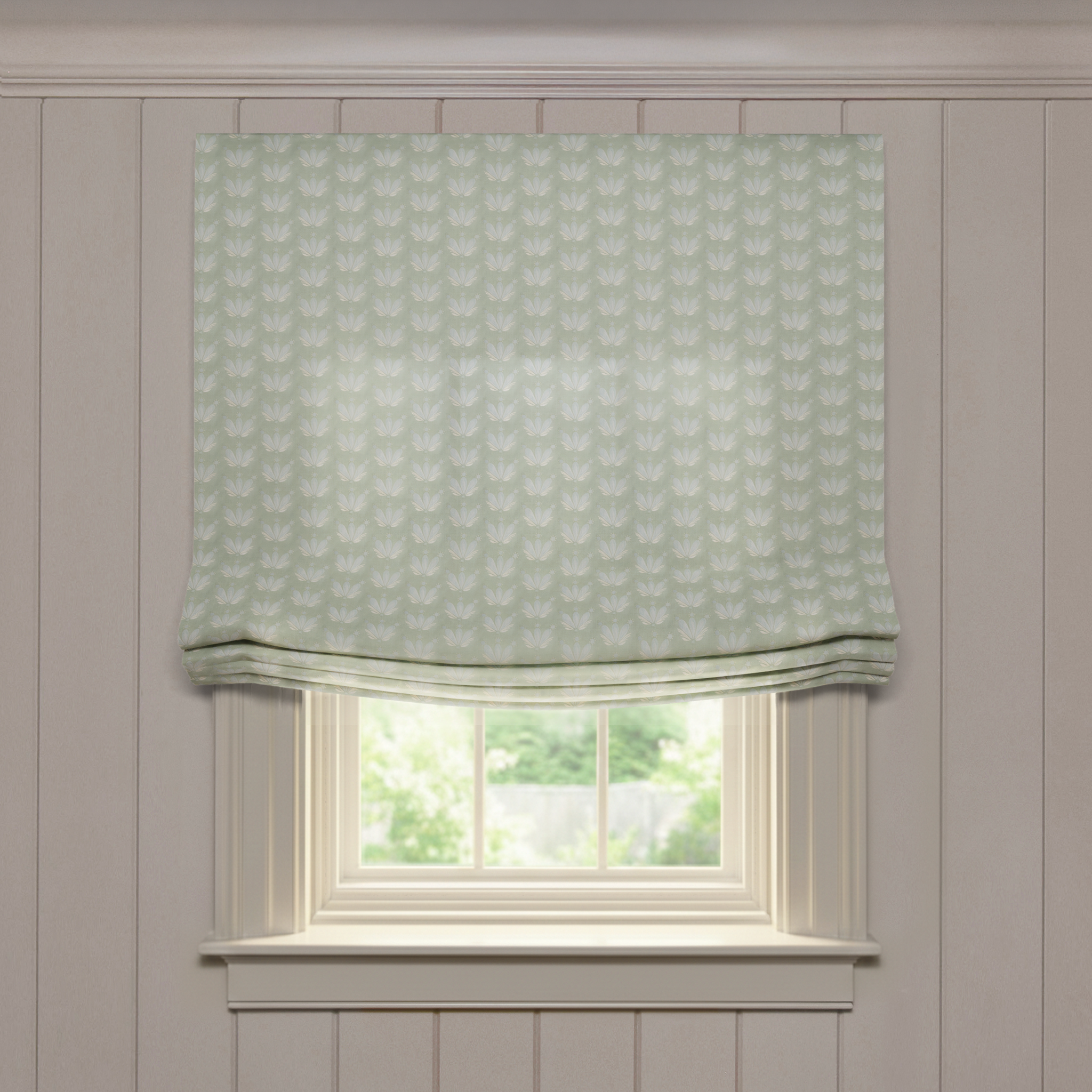 Serena Sea Salt Printed Cotton Roman Shade