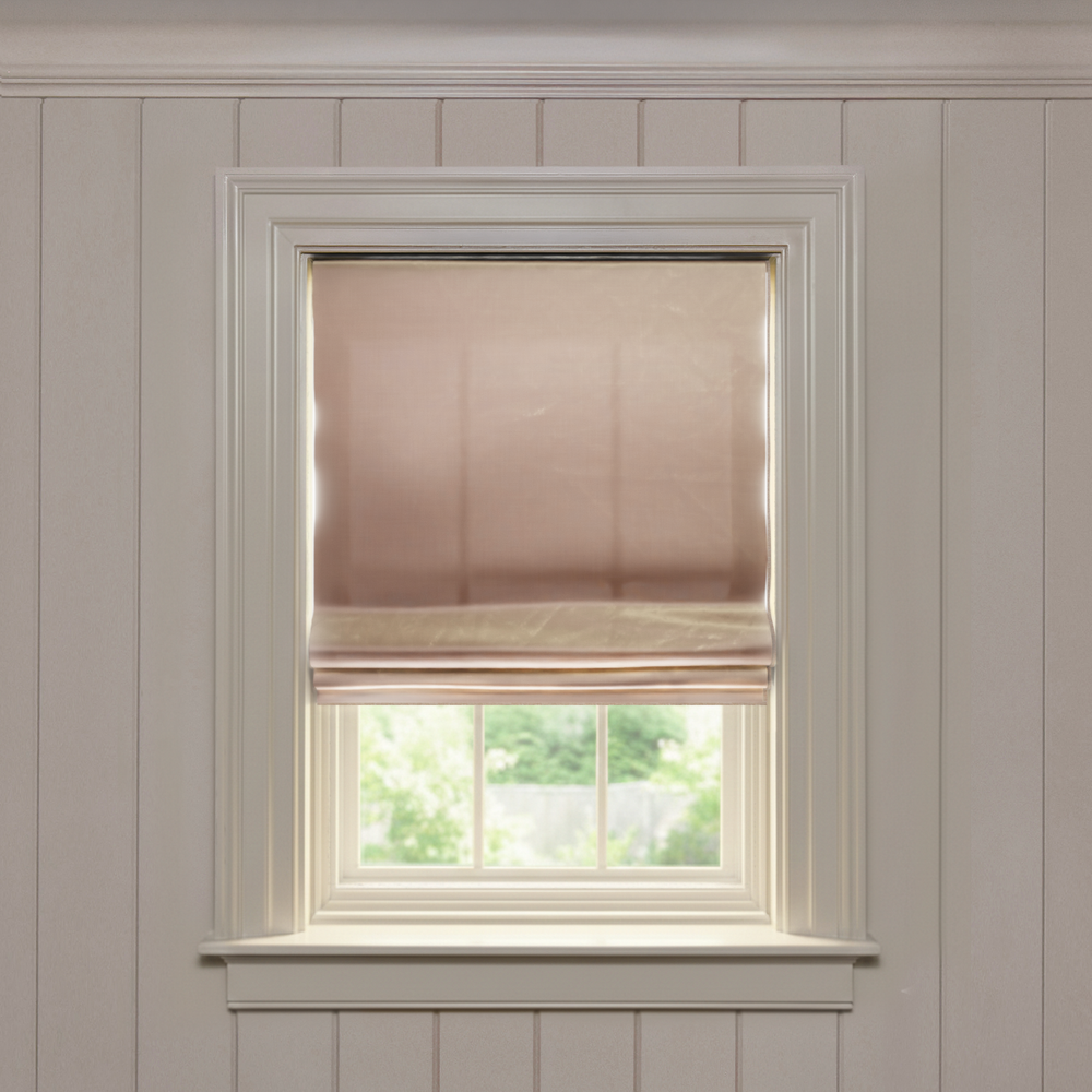 Blush Flat roman shade in soft silk fabric, made-to-order with short lead times, crafted in the USA