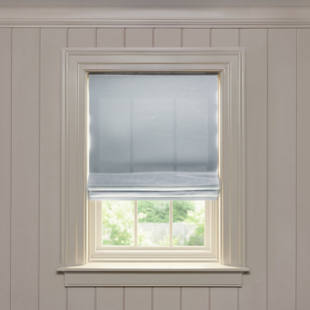 Slate Flat roman shade in smooth solid silk, custom made-to-order with short lead times, manufactured in the USA
