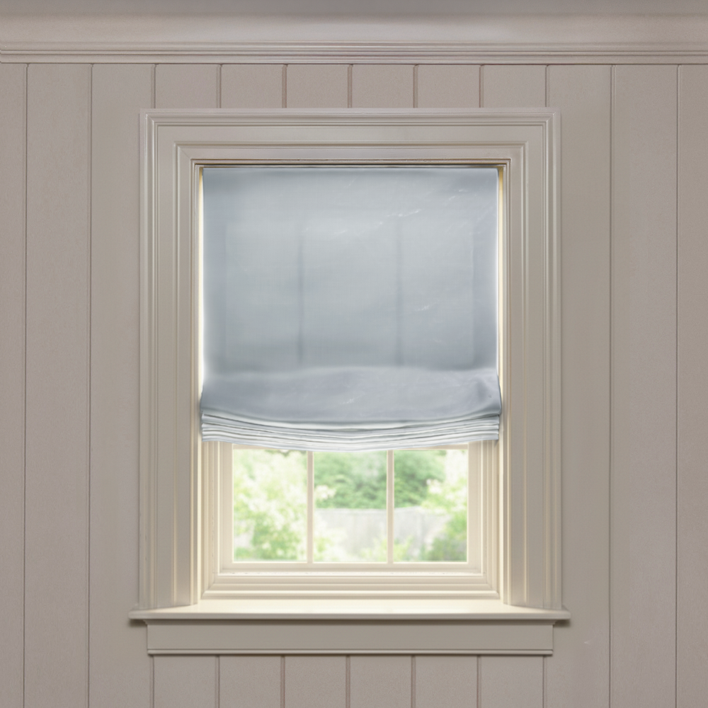 Slate Relaxed custom roman shade in soft solid silk, made-to-order, short lead times, manufactured in the USA