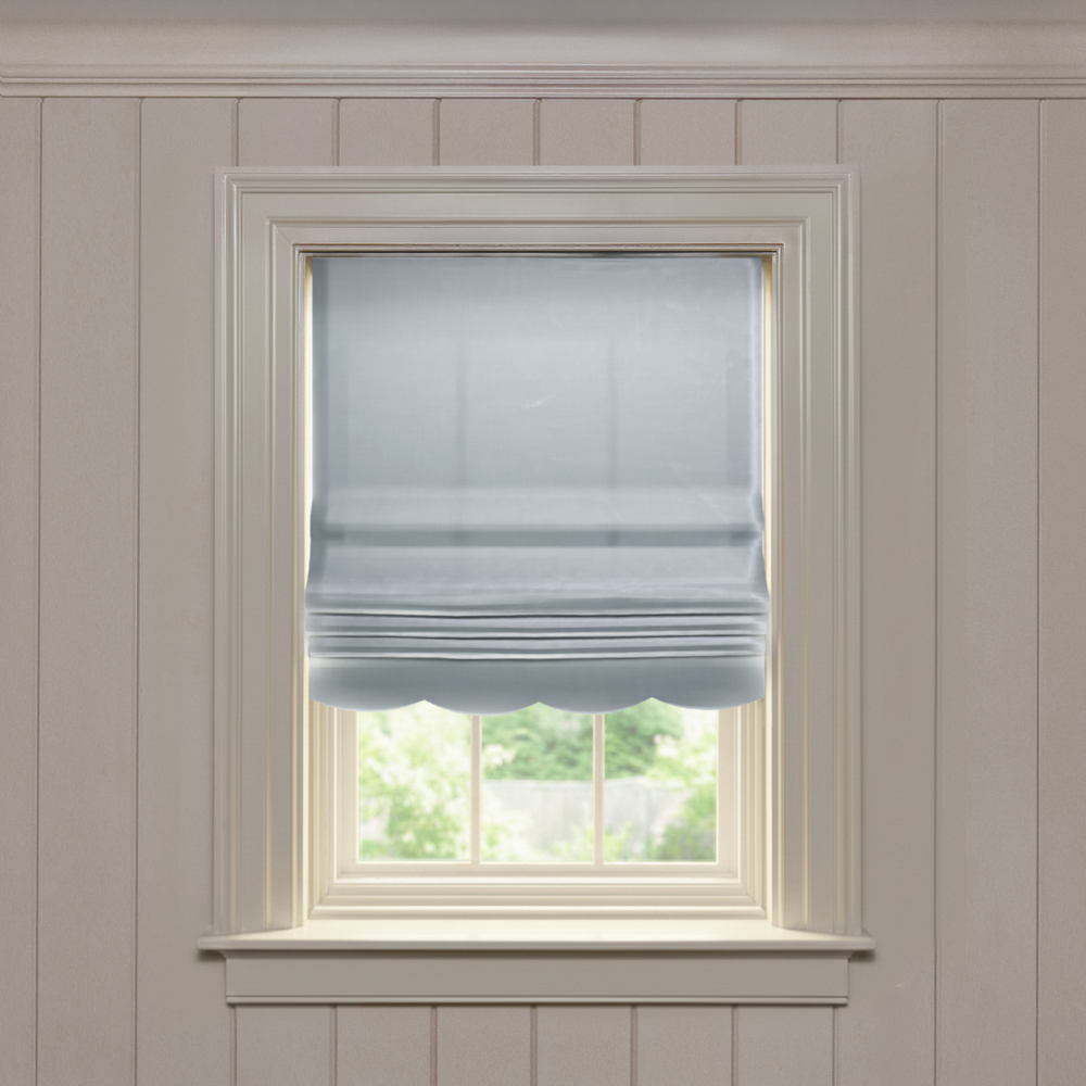 Slate Scalloped roman shade in soft silk with scalloped edge, custom made-to-order, fast delivery, manufactured in the USA