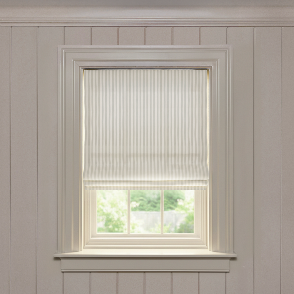  louisa sage custom green striped roman shade: louisa sage | pepper homeon white background