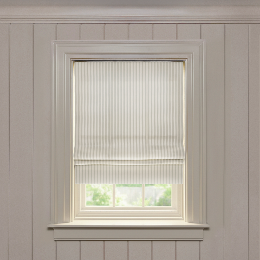  louisa sage custom green striped roman shade: louisa sage | pepper homeon white background