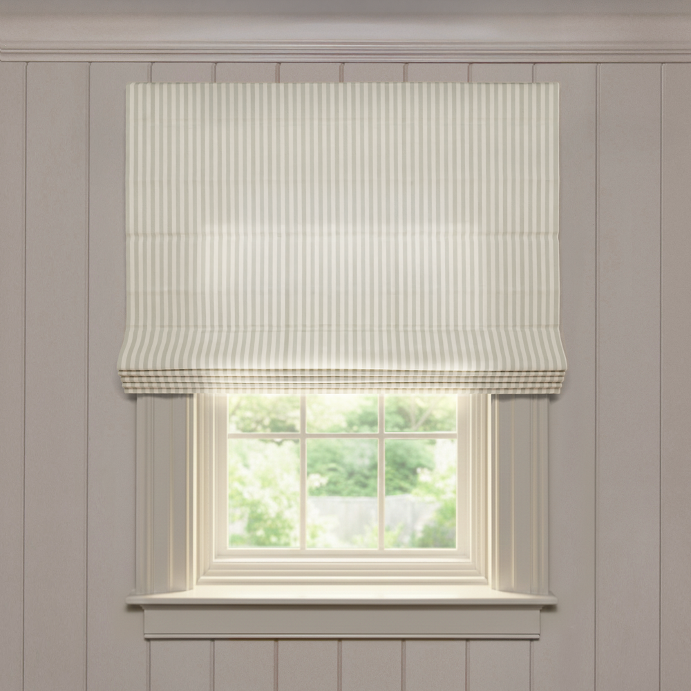  louisa sage custom green striped roman shade: louisa sage | pepper homeon white background