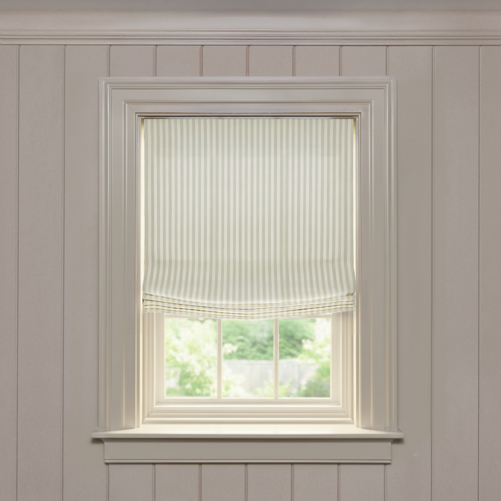  louisa sage custom green striped roman shade: louisa sage | pepper homeon white background