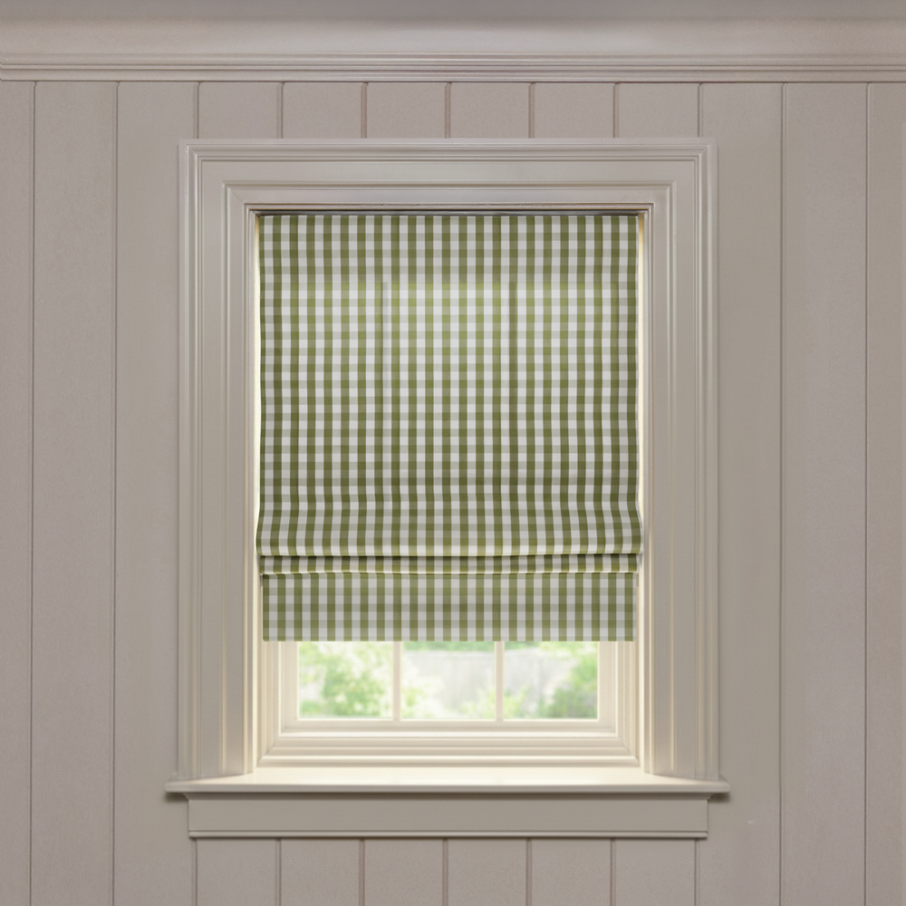  millie moss custom green gingham roman shade: millie moss | pepper homeon white background