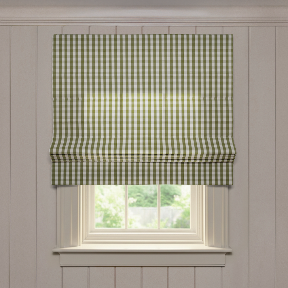  millie moss custom green gingham roman shade: millie moss | pepper homeon white background