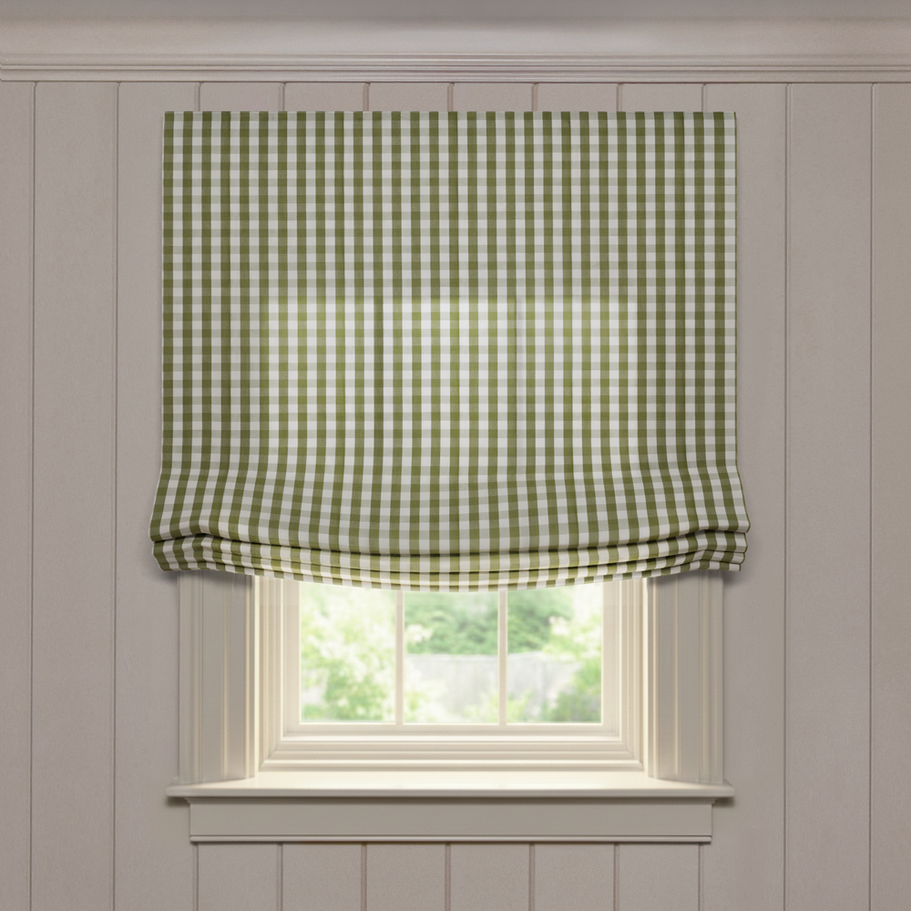  millie moss custom green gingham roman shade: millie moss | pepper homeon white background