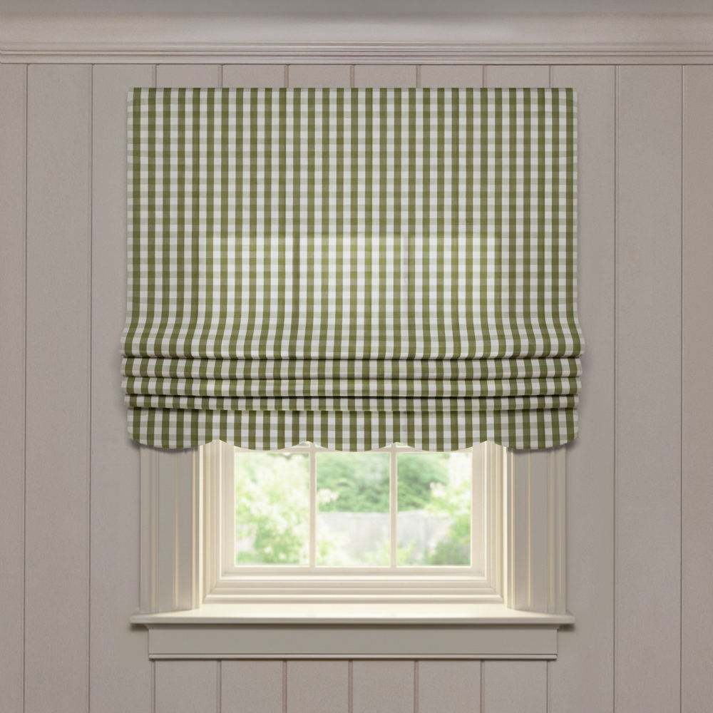  millie moss custom green gingham roman shade: millie moss | pepper homeon white background