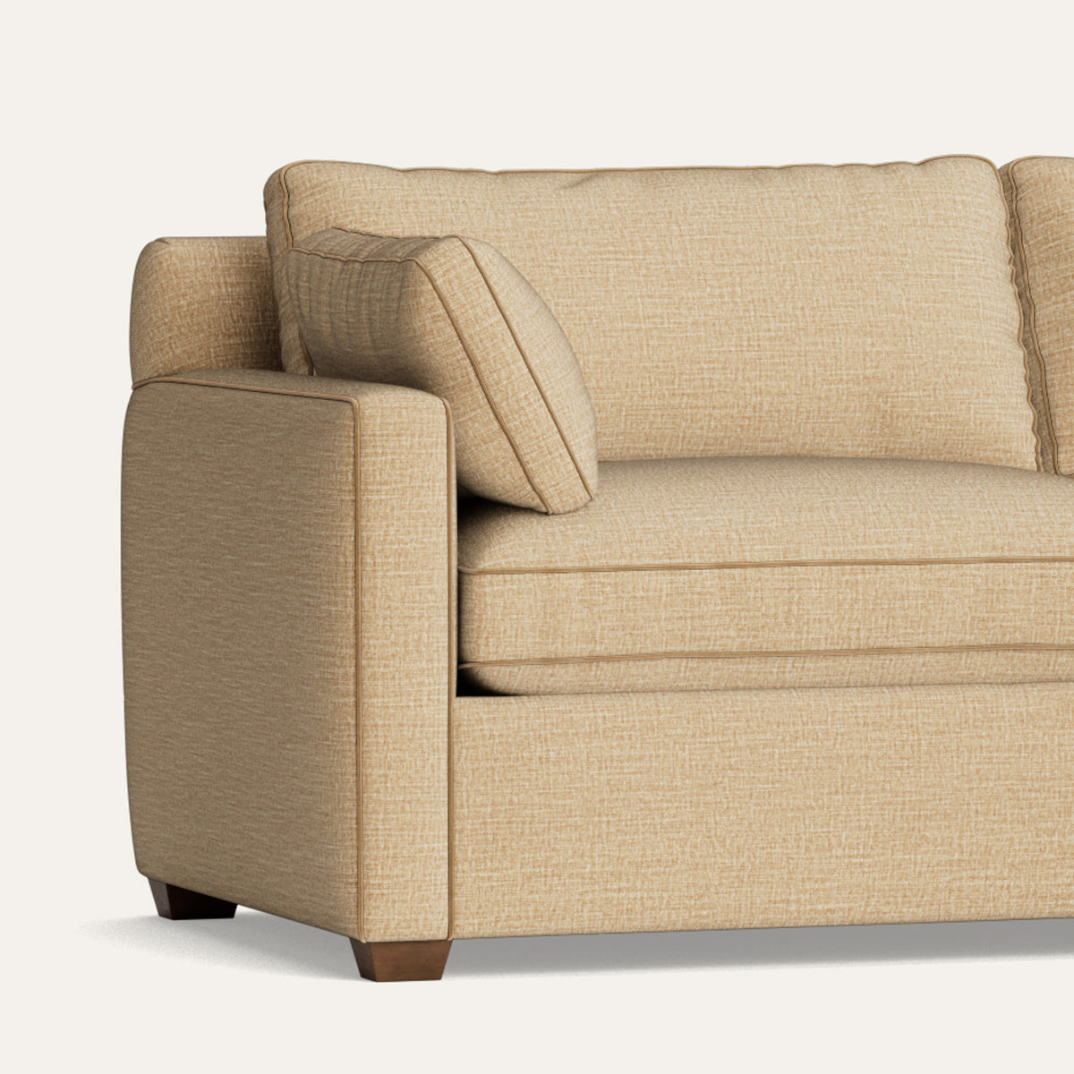 Camel tan sectional sofa, made to order and manufactured in the USA with short lead times