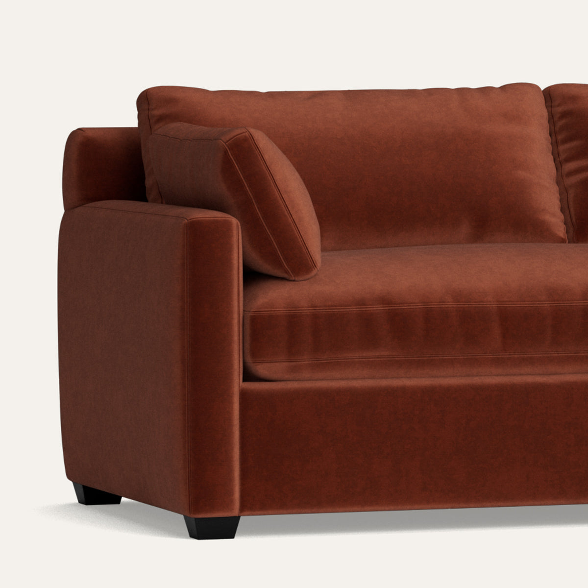 Cinnamon Velvet brown velvet sectional, made to order and manufactured in the USA with short lead times