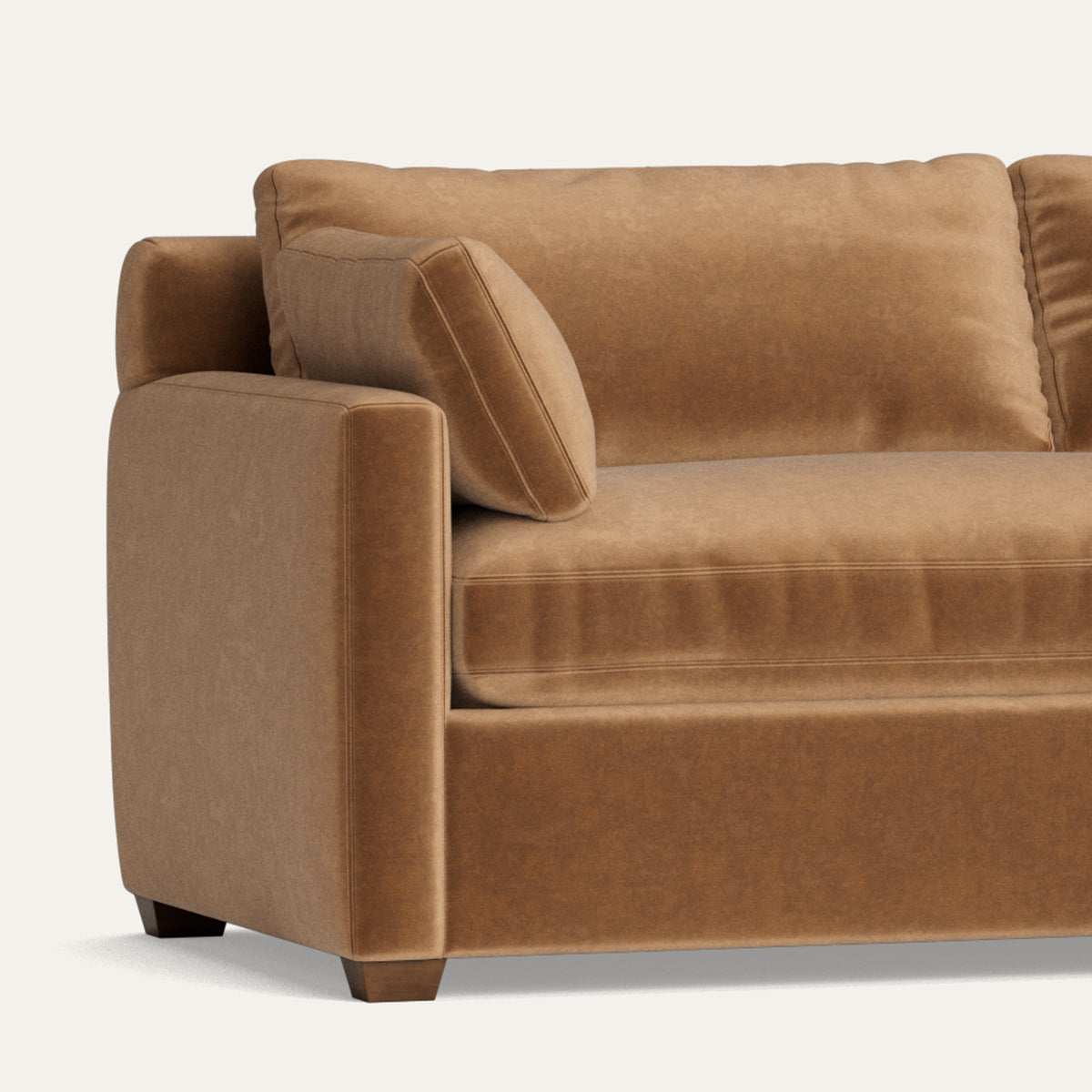 Honey Velvet brown velvet sectional sofa made to order and manufactured in the USA with short lead times