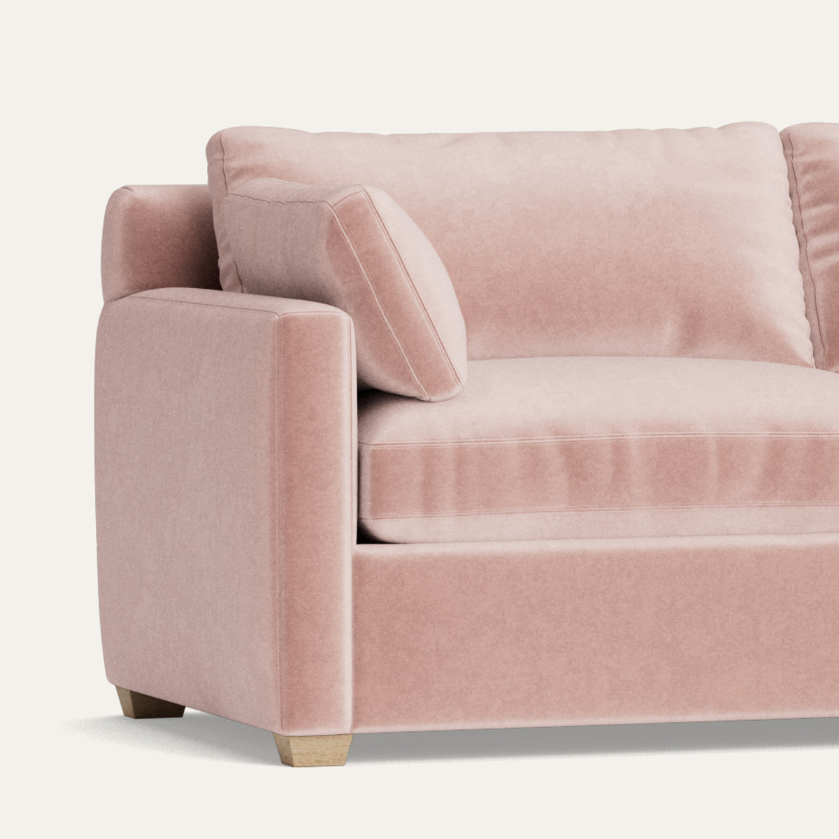 Quartz Velvet pink velvet sectional made to order and manufactured in the USA with short lead times