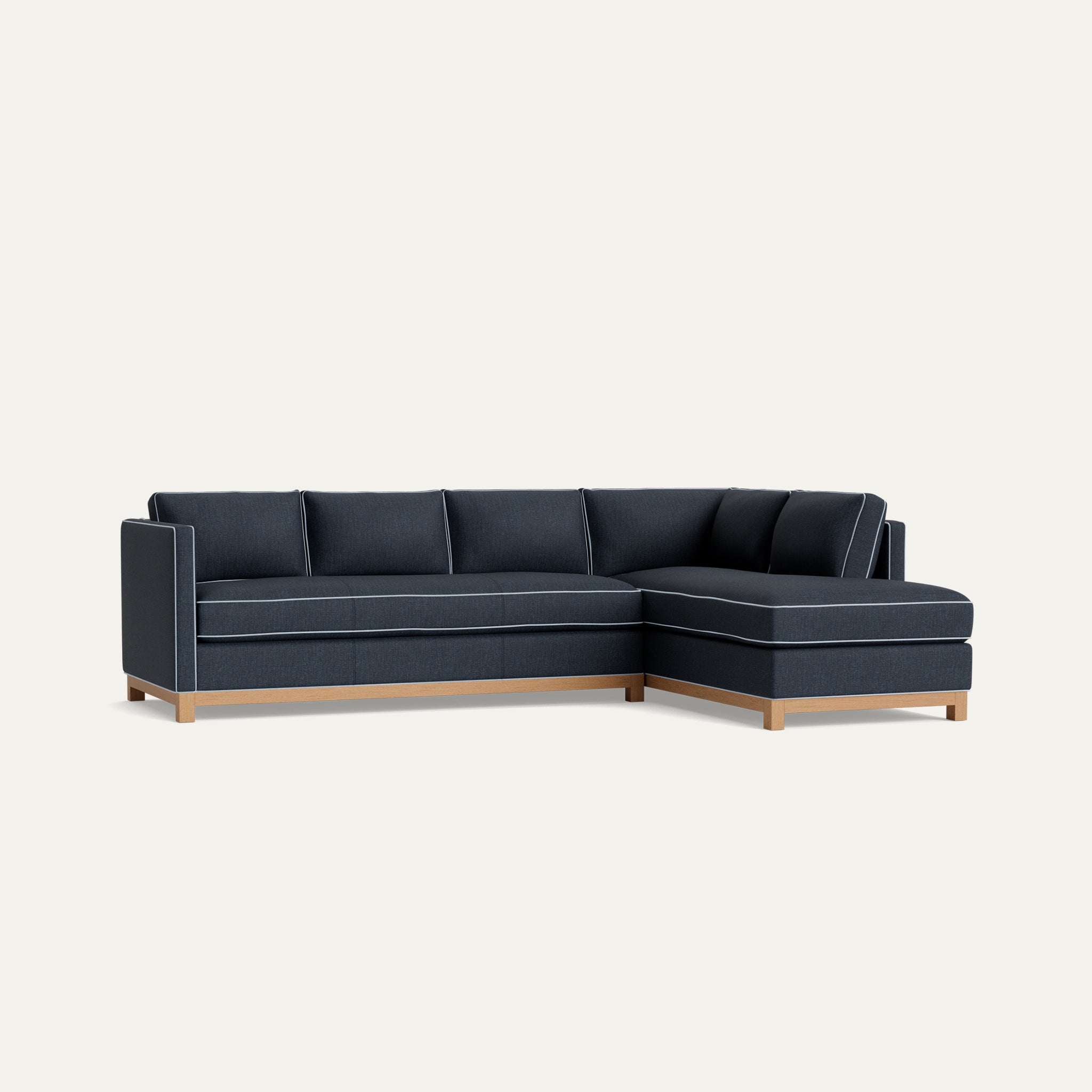 FEATURED: Shown with Right Chaise / Oak Legs / Sky Velvet Welt