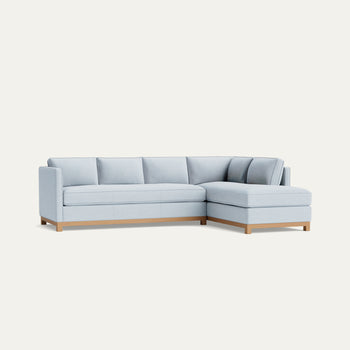 FEATURED: Shown with Right Chaise / Oak Legs / Sky Velvet Welt