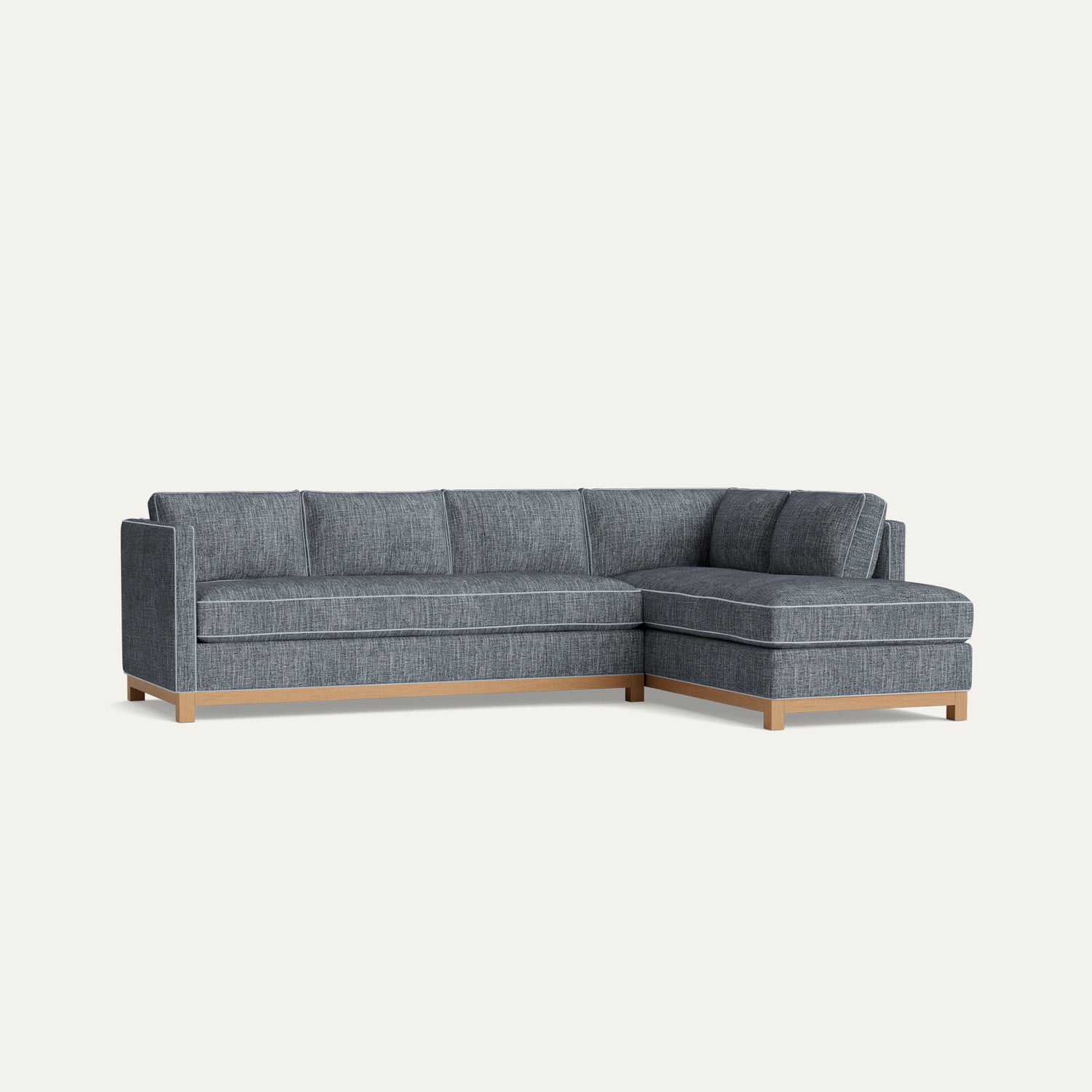 FEATURED: Shown with Right Chaise / Oak Legs / Sky Velvet Welt