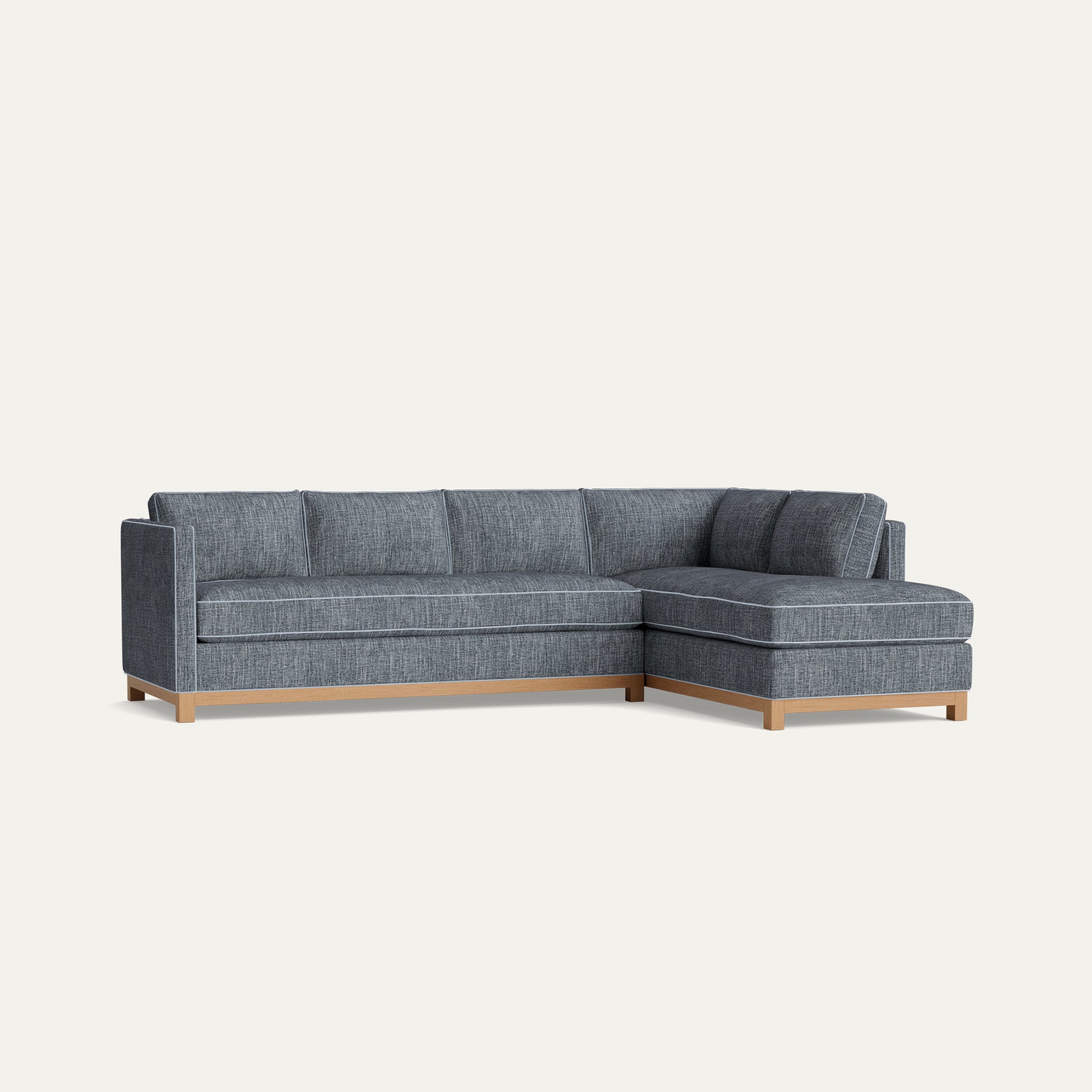 FEATURED: Shown with Right Chaise / Oak Legs / Sky Velvet Welt
