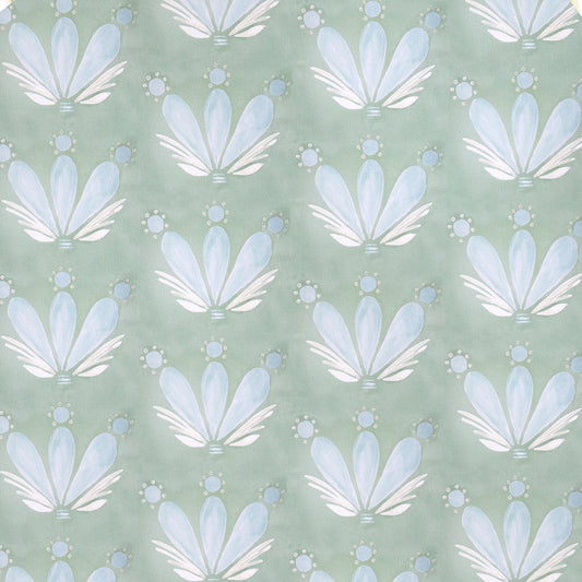Blue & Green Floral Drop Repeat Printed Wallpaper Swatch