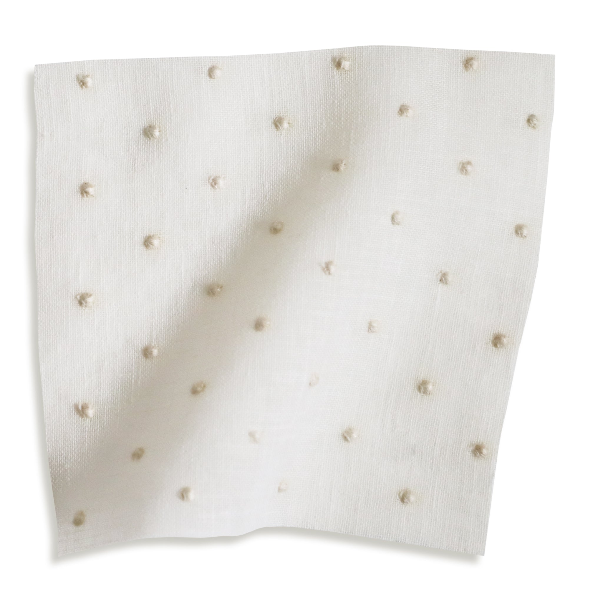 sheer white with neutral embroidered polka dots fabric swatch