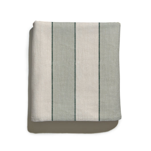 Florence Eucalyptus fabric with bold stripes and soft green hues, perfect for custom Pepper Home curtains and decor.