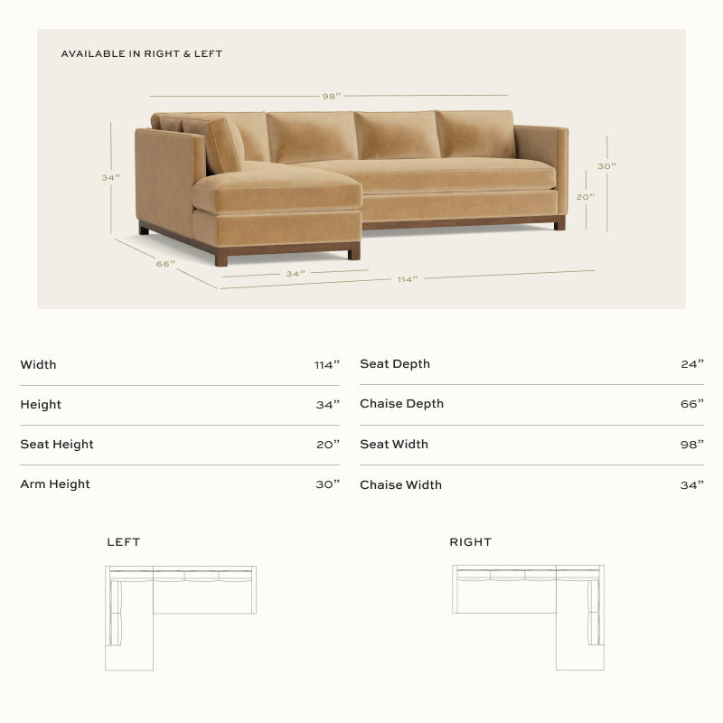 Midnight sectional sofa in warm tan fabric with clean lines, customizable, made-to-order, and manufactured in the USA.
