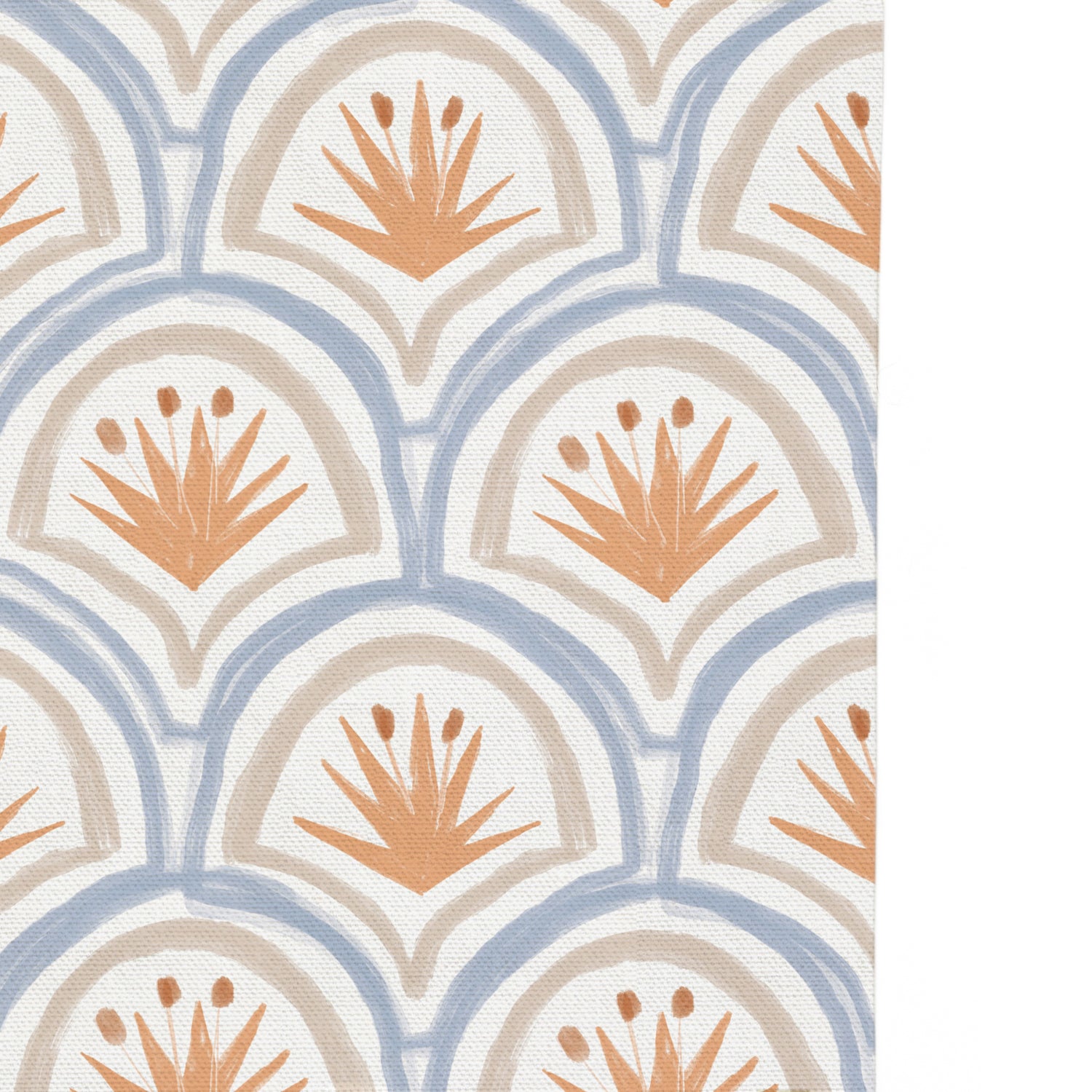 blue and orange art deco palm print curtain 