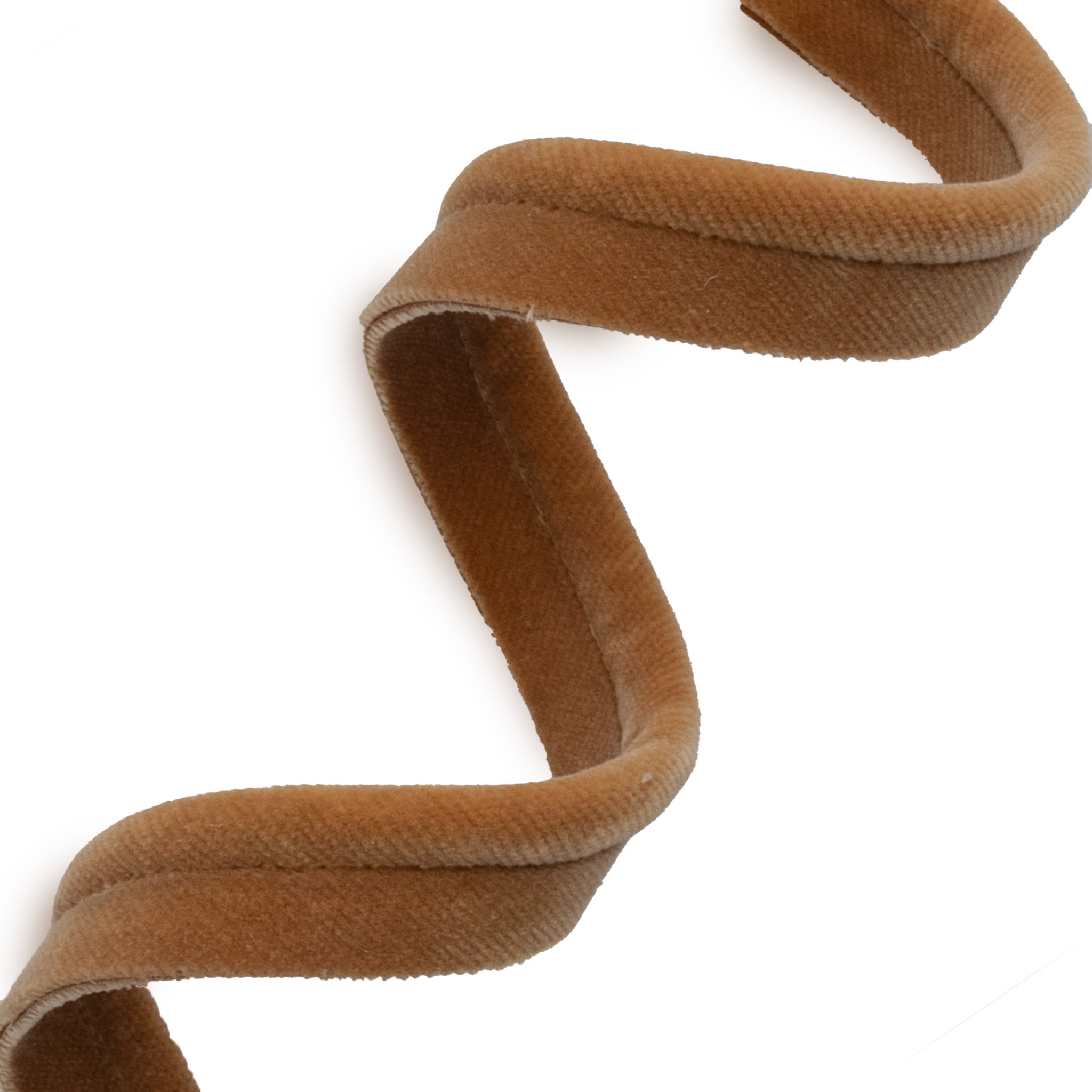 Honey Velvet trim piping in warm golden brown with a soft, plush texture for customizable made-to-order accents