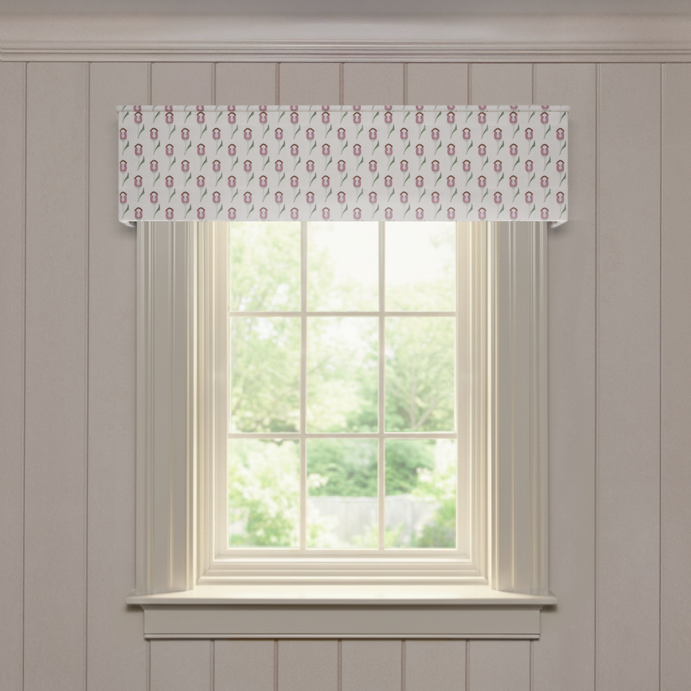 Annabelle Orchid Classic valance in printed cotton featuring a delicate orchid pattern, a quality custom made-to-order window treatment