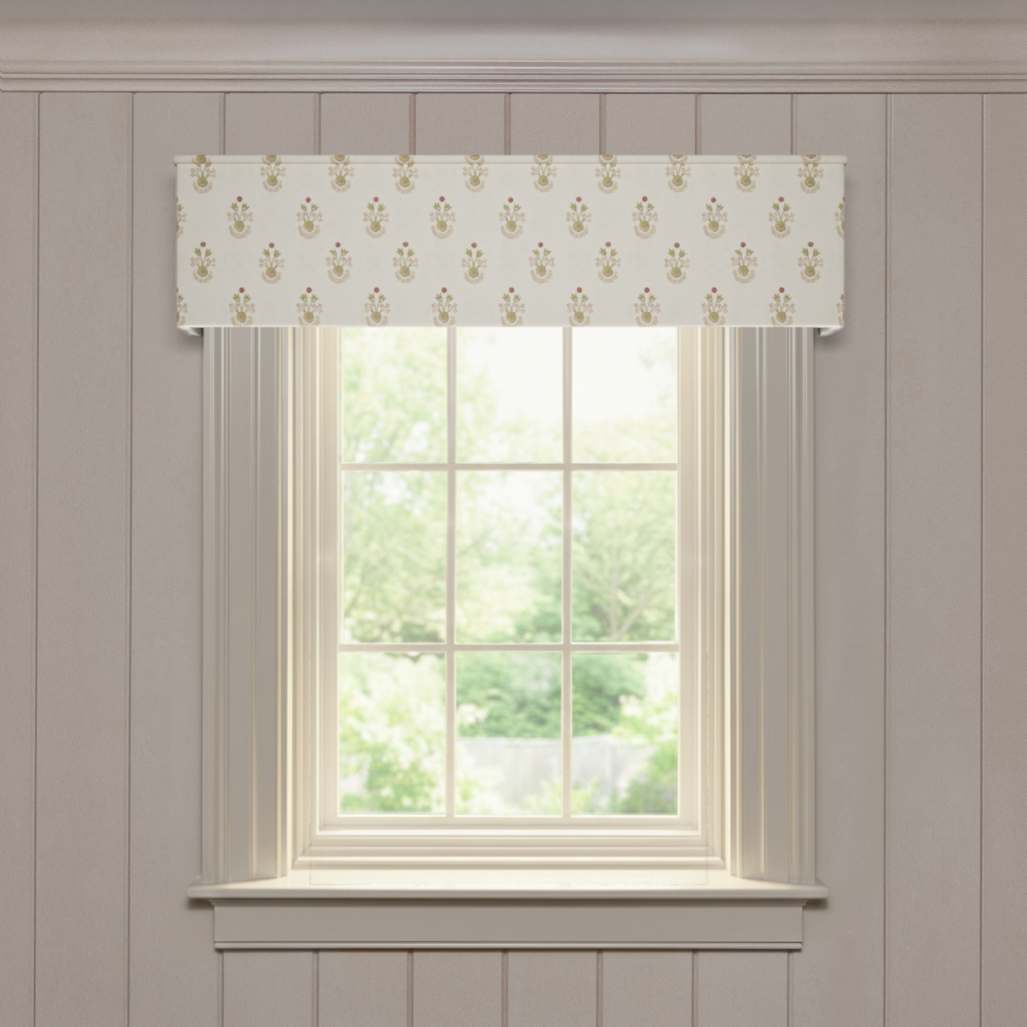 Lucie Clay Classic made-to-order valance in printed cotton with classic design, short lead times, crafted in the USA quality