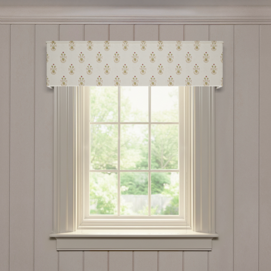 Lucie Clay Classic made-to-order valance in printed cotton with classic design, short lead times, crafted in the USA quality