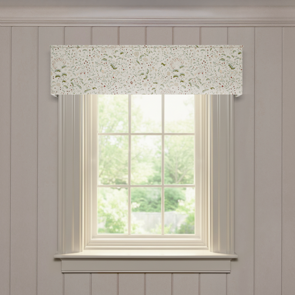 Ruby Moss Classic made-to-order valance in soft printed cotton with floral and leafy pattern and clean tailored edges