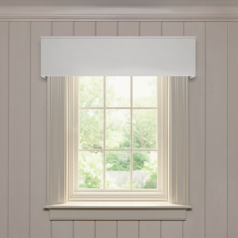 Classic Other Fabric Core valance in solid light linen with a clean, tailored design for a crisp, modern window treatment
