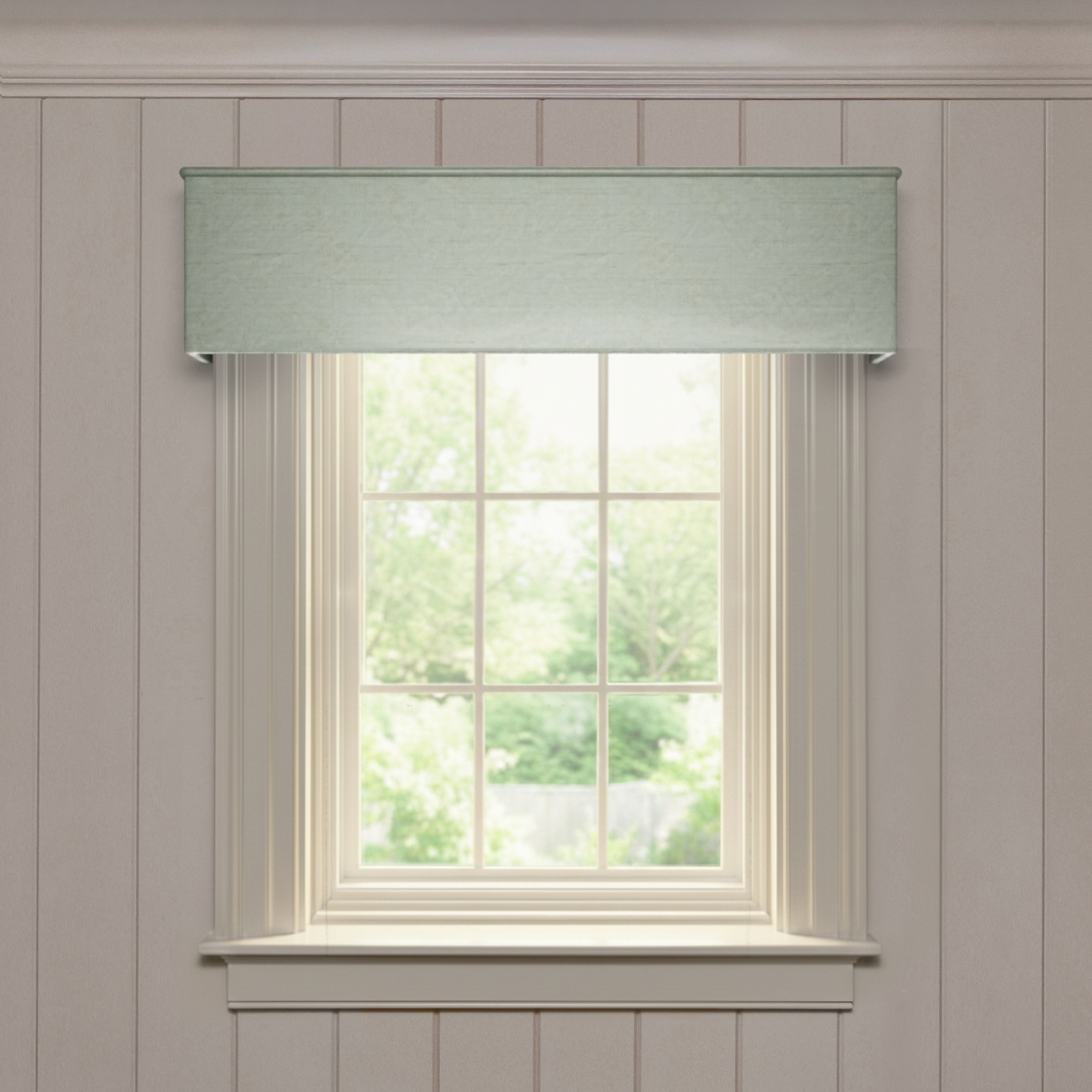 Julep Classic valance in solid silk fabric, made-to-order with short lead times, crafted and manufactured in the USA