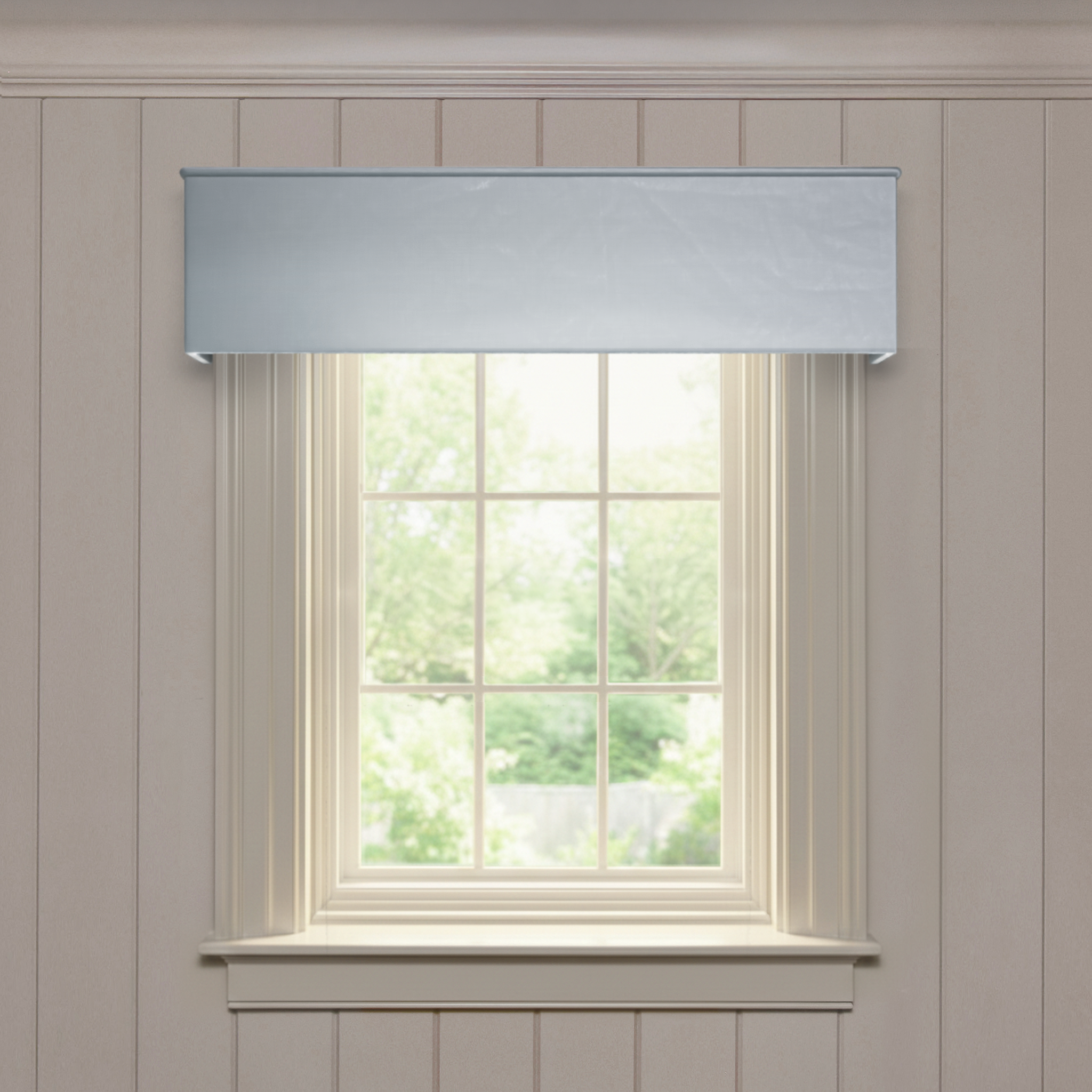 Slate Classic valance in smooth solid silk fabric, made-to-order with short lead times, manufactured in the USA