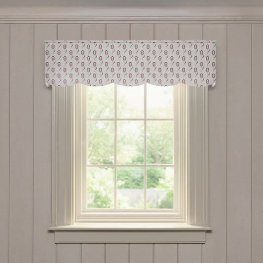 Annabelle Orchid Scalloped valance in printed cotton fabric with soft floral design, a quality quick custom window treatment