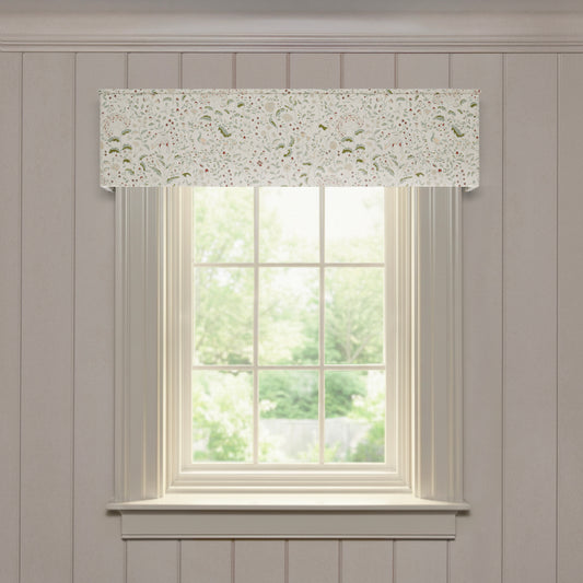 Ruby Moss made-to-order valance in soft printed cotton with a delicate floral and leaf pattern, tailored edges