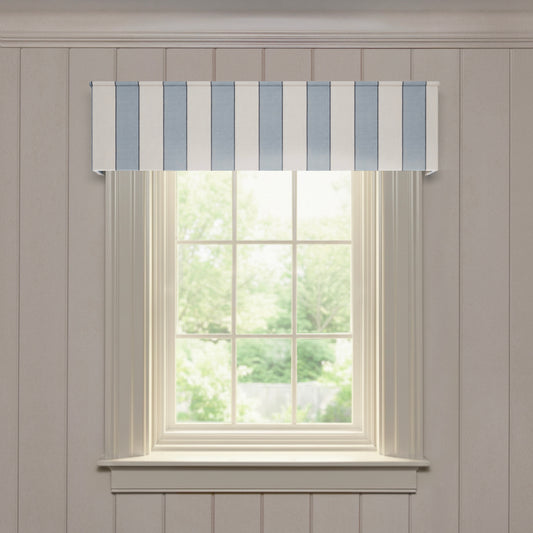 Florence Harbor Classic made-to-order valance in striped linen with a clean, tailored design for custom window dressing
