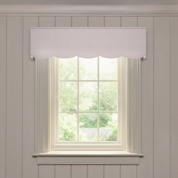 Dahlia scalloped valance in custom woven fabric, made-to-order with short lead times, manufactured in the USA quality design