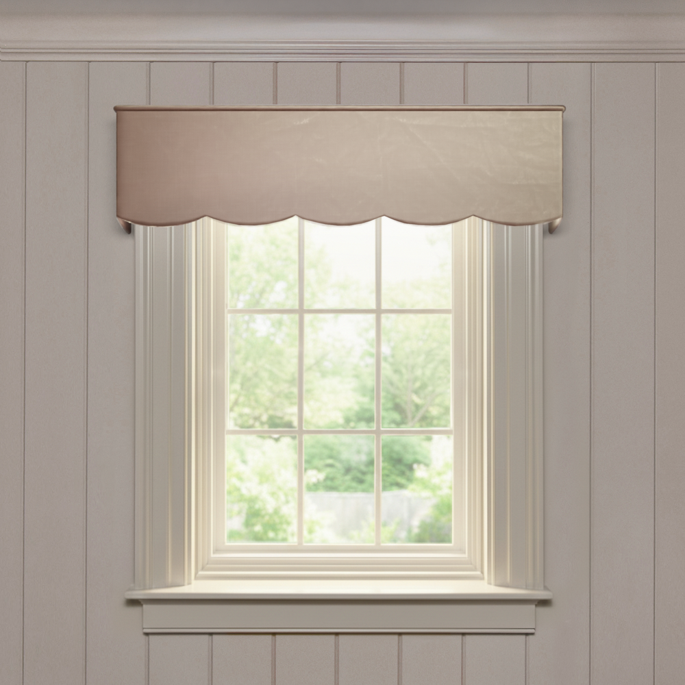 Blush Scalloped made-to-order valance in solid silk with scalloped edge, quick turnaround, crafted and manufactured in the USA