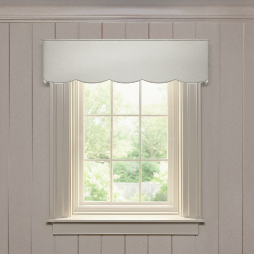 Pearl Scalloped valance in smooth solid silk with scalloped edge, made-to-order, fast delivery, crafted in the USA