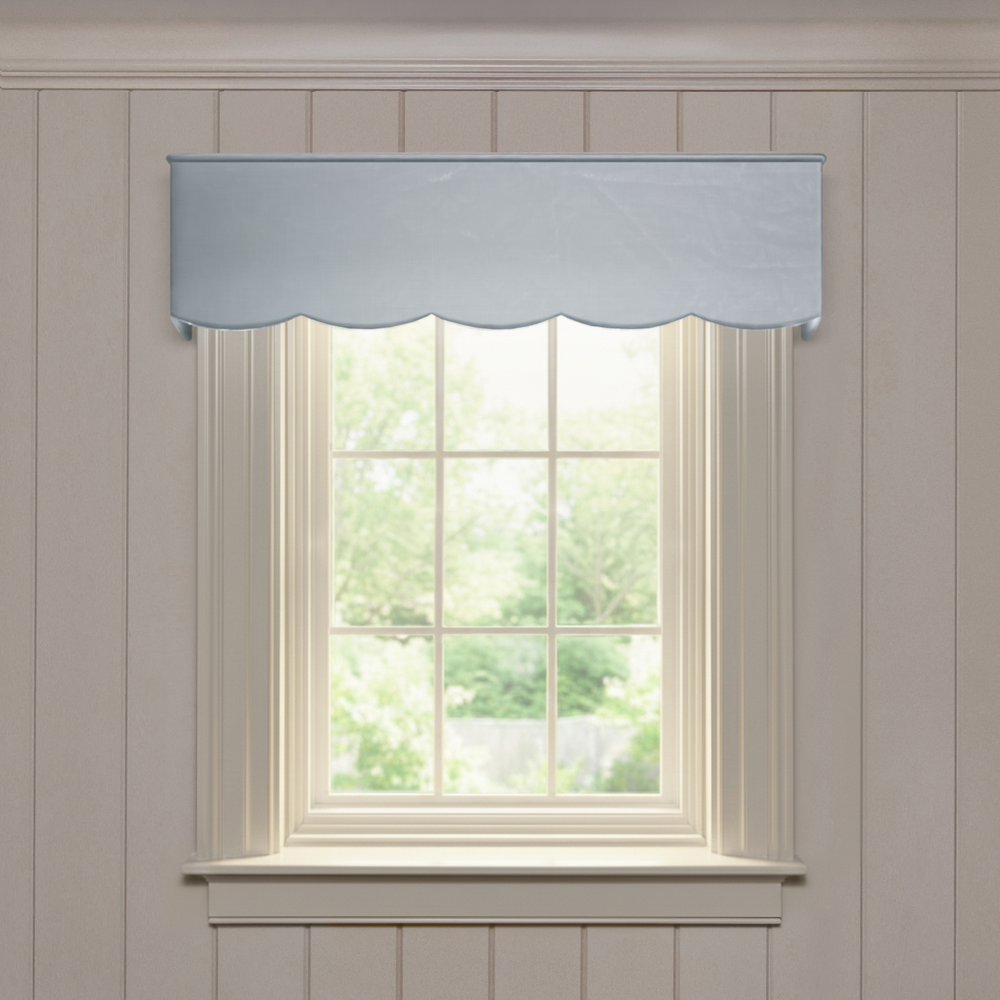 Slate Scalloped valance in smooth solid silk fabric, made-to-order with short lead times, manufactured in the USA