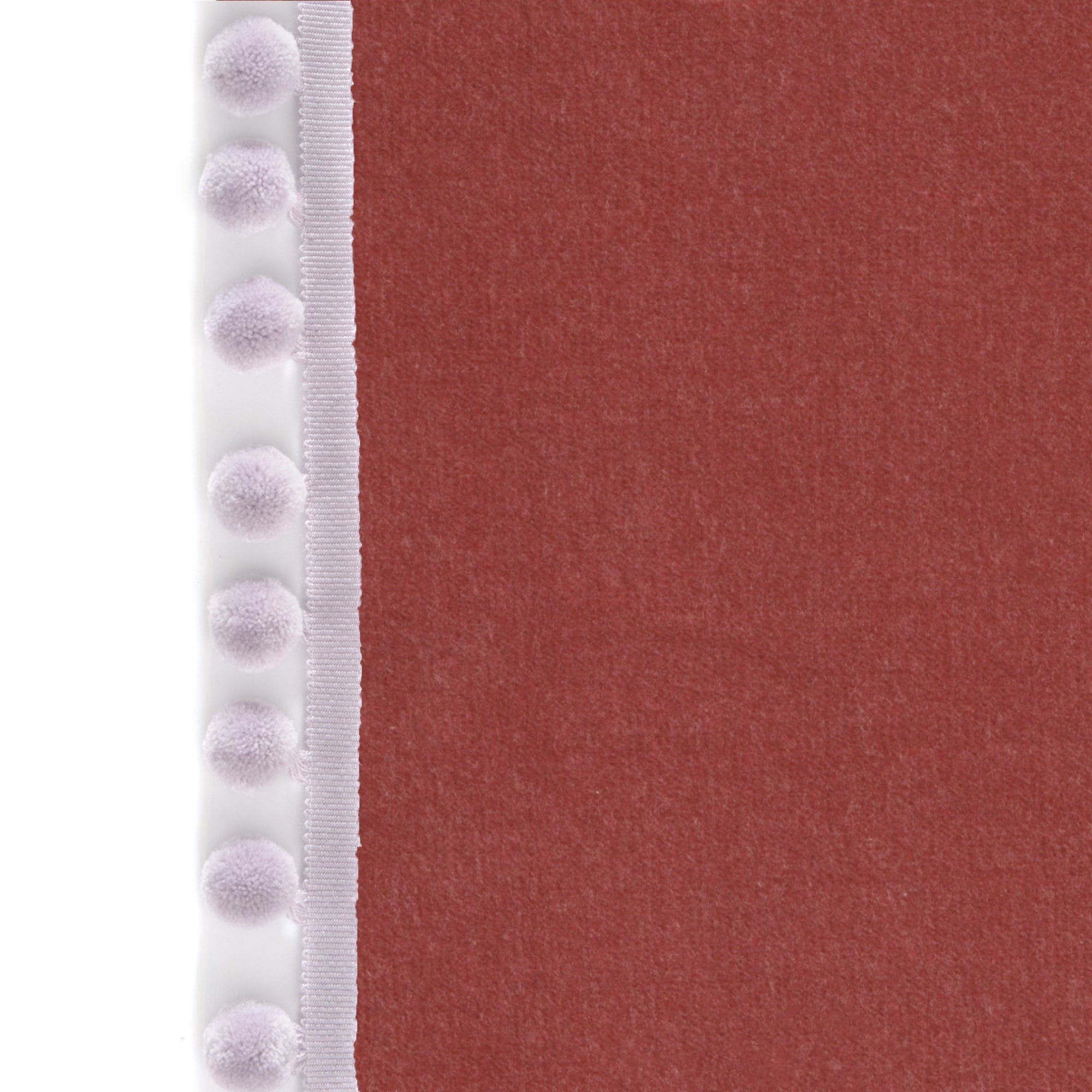 Coral Velvet Custom Curtain with Pom Pom Close-up