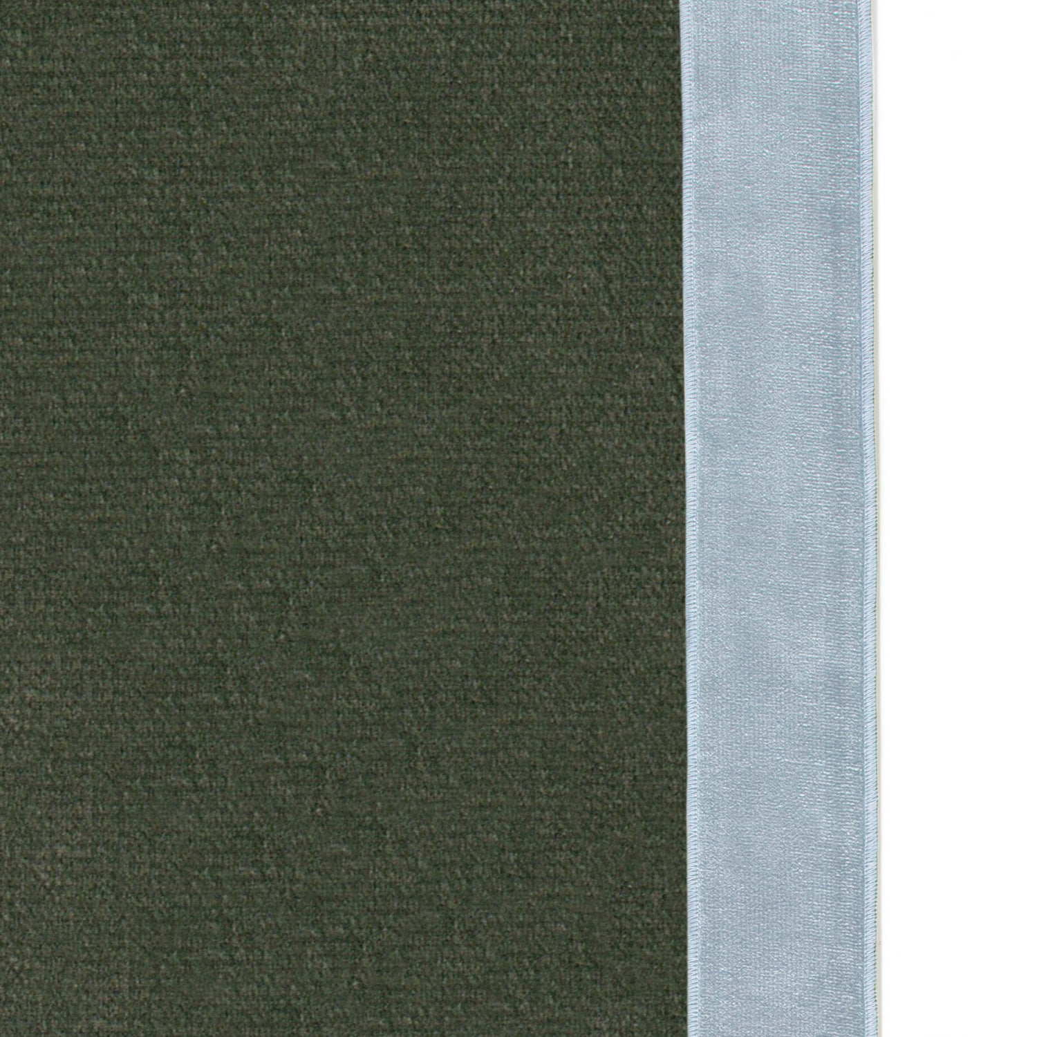 Upclose picture of Fern Velvet custom Fern Greencurtain with sky velvet band trim