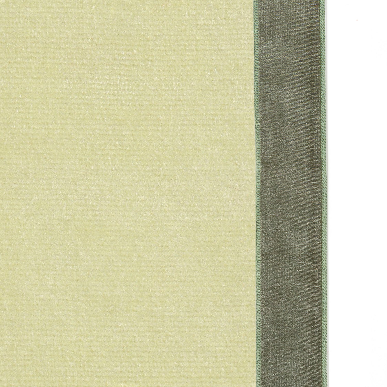 Upclose picture of Pear Velvet custom curtain with fern velvet band trim