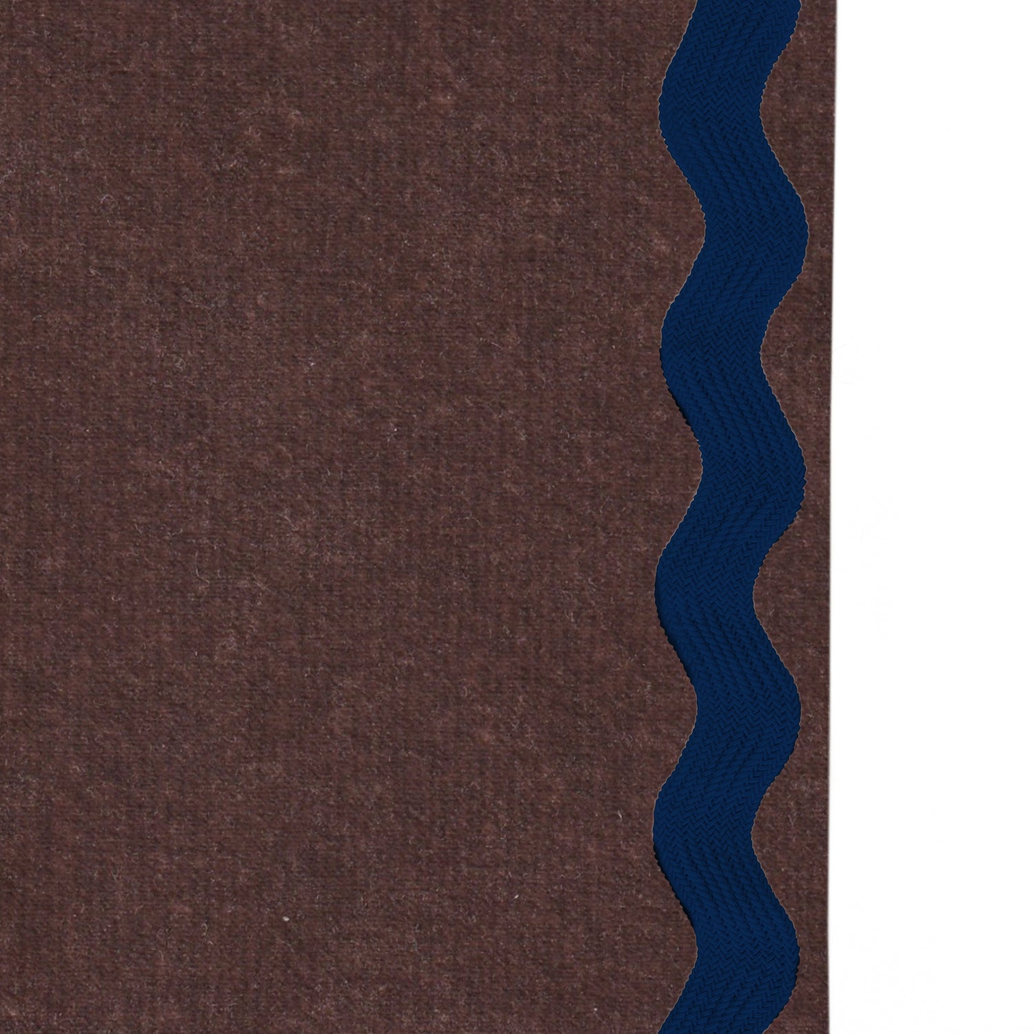 Upclose picture of Walnut Velvet custom Browncurtain with midnight rick rack trim