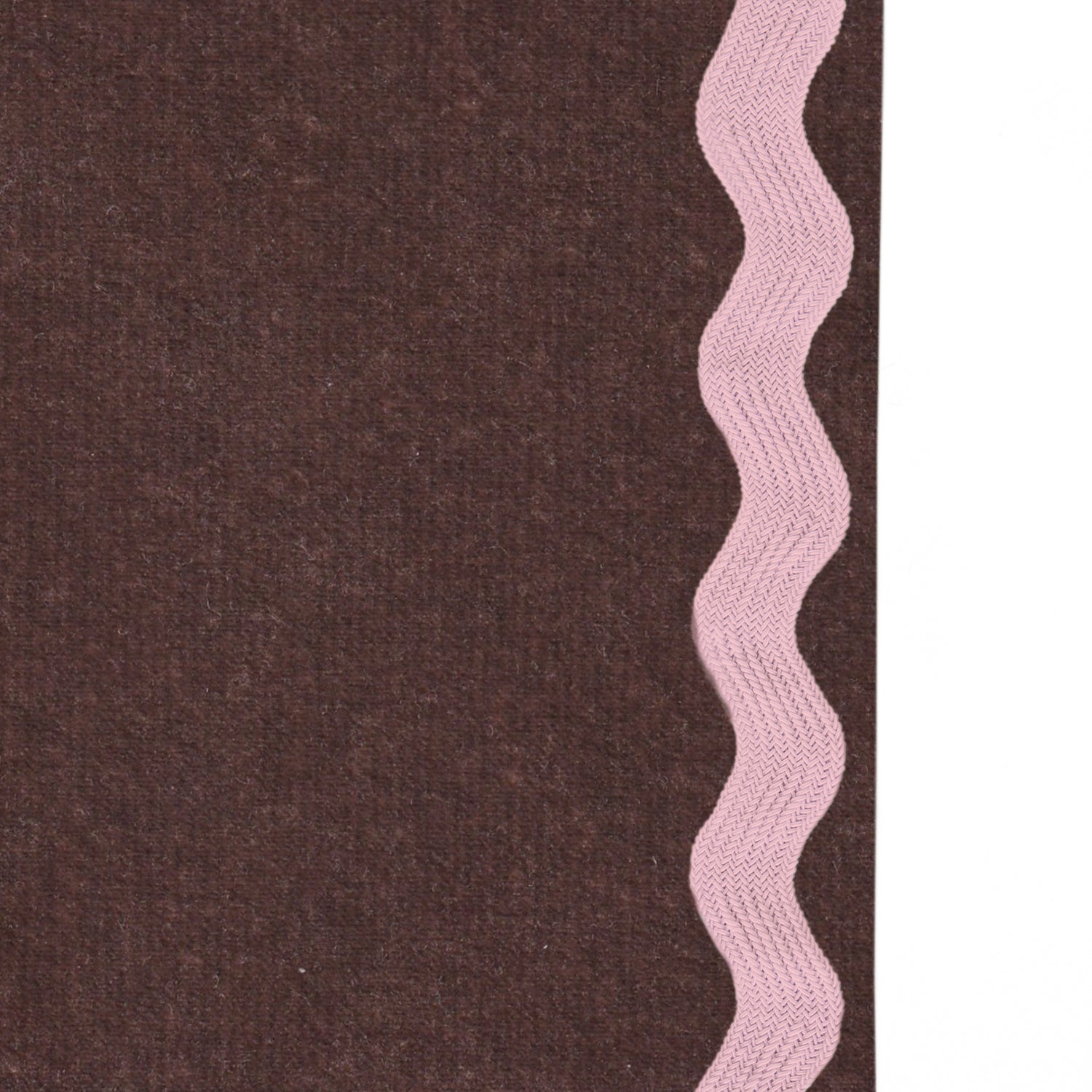 Upclose picture of Walnut Velvet custom Browncurtain with peony rick rack trim