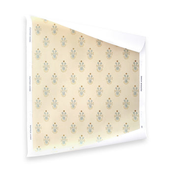 Lucie Buttercup wallpaper in soft clay tones with subtle floral pattern, made-to-order, short lead times, USA quality design
